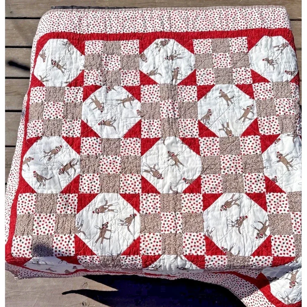 Handmade Sock‎ Monkey/Polka Dot, Square In Square Quilt 35